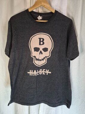 Halsey B Skull Logo Music Grey Large Singer Concert Casual Tee